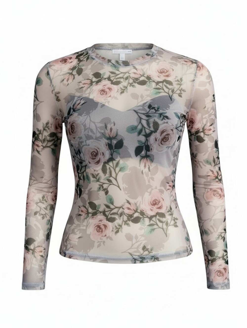 Floral Sheer Long-Sleeve Tee - Pink Rose